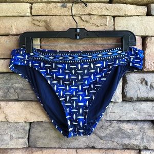 La Blanca blue white print bikini swimsuit bottoms New Women 14
